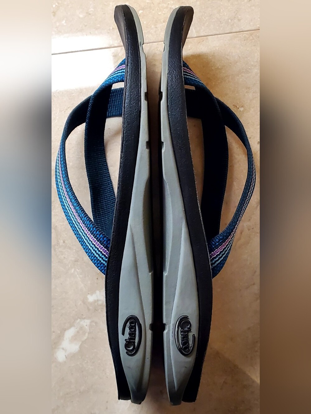 CHACO Tanana Ecotred Toe Loop Blue/Pink Strap Sandal Women's US Size 7 - Picture 4 of 11